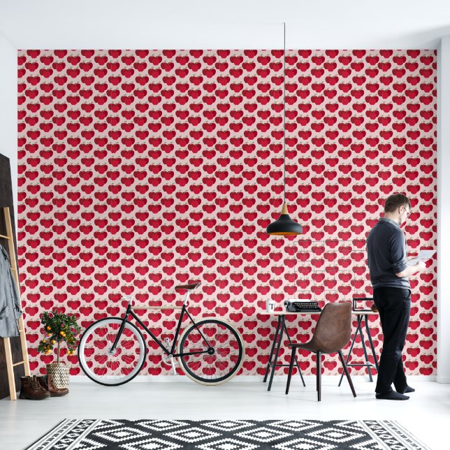 Modern Red Apple Pattern Wallpaper 2x12 Feet (Living Room)