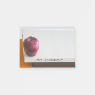 Modern Red Apple Stack of Books Teacher Name 4x3 Post-it Notes