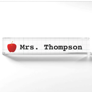 Modern Red Apple Teacher Nameplate