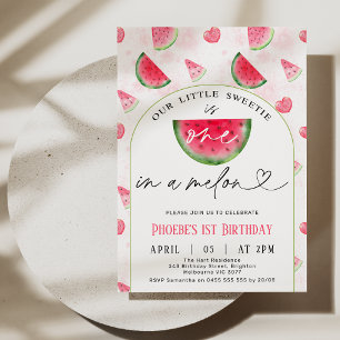 Modern Red Arch One In A Melon 1st Birthday Invitation