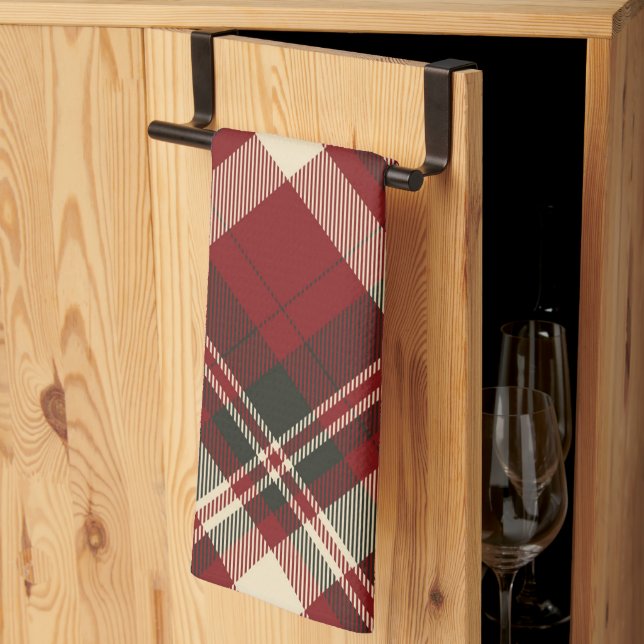 Modern Red Beige Christmas Pattern Tea Towel (Thirds Fold)