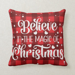 Modern Red Believe In The Magic Of Christmas Cushion