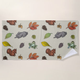 Modern red berry bird Beach Towel