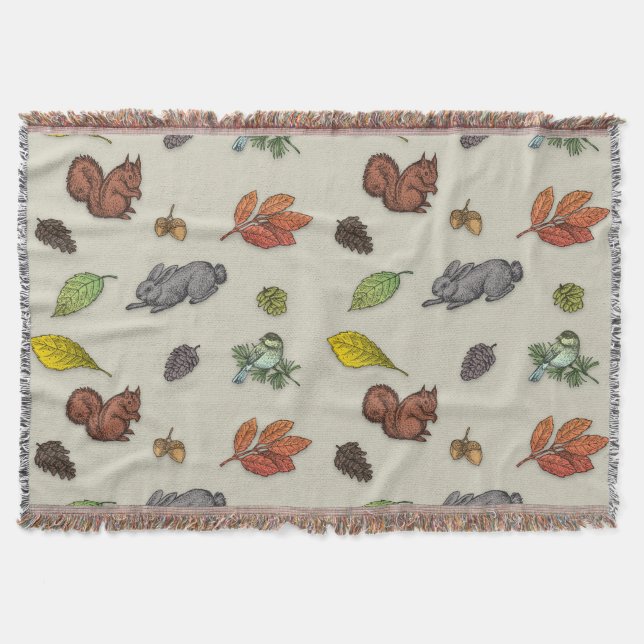 Modern red berry bird throw blanket (Front)