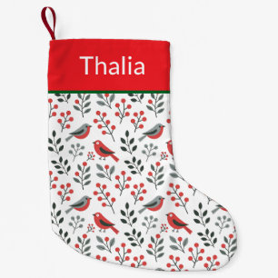 Modern Red Berry Christmas Bird Small Christmas Stocking