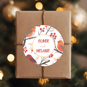 Modern Red Berry Holidays Bird Custom Classic Round Sticker