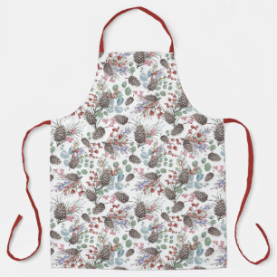 Modern Red Berry Watercolor Christmas Apron