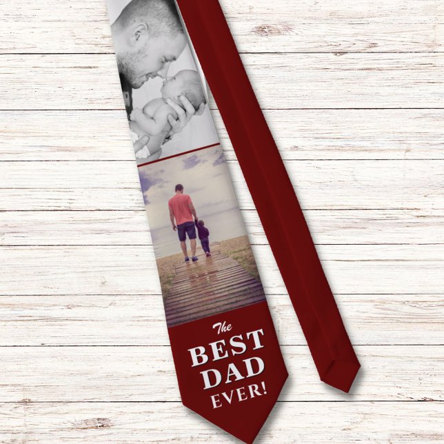 Modern Red Best Dad Ever Father`s Day 2 Photos Tie (Creator Uploaded)