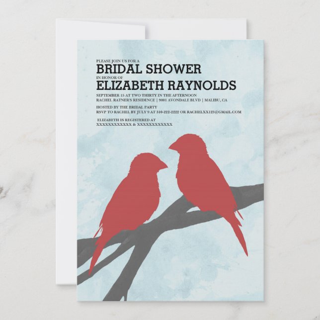 Modern Red Bird Bridal Shower Invitations (Front)