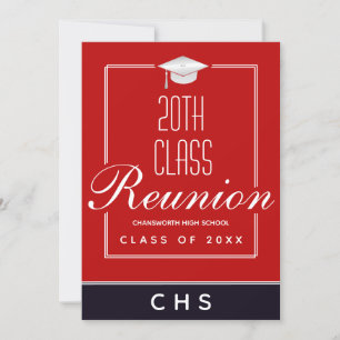 Modern Red Black 20th Class Reunion Invitation