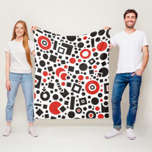 Modern Red Black Abstract Art Deco Design Fleece Blanket
