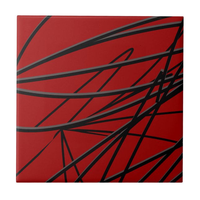 Modern Red Black Abstract Ceramic Tile (Front)