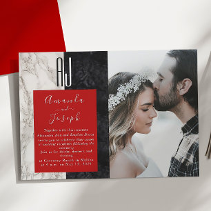 Modern Red Black and White Wedding Reception Invitation