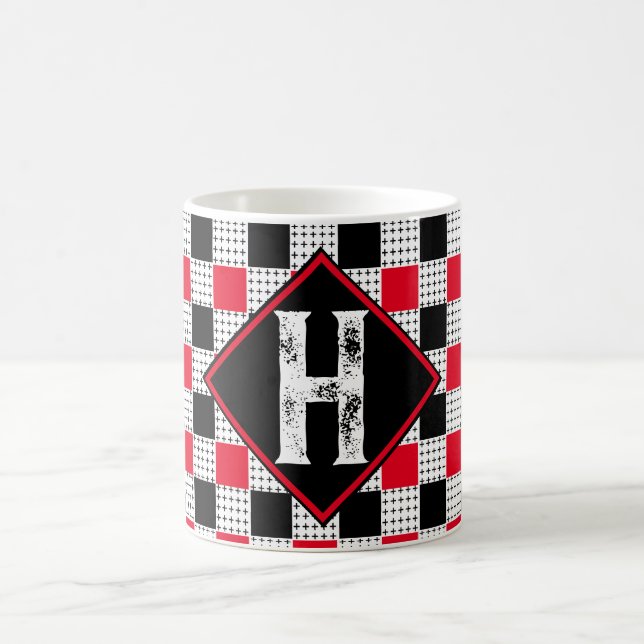 modern red & black buffalo plaid Chequered Custom Coffee Mug (Center)