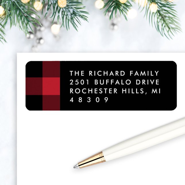Modern Red Black Buffalo Plaid Return Address Label (Creator Uploaded)