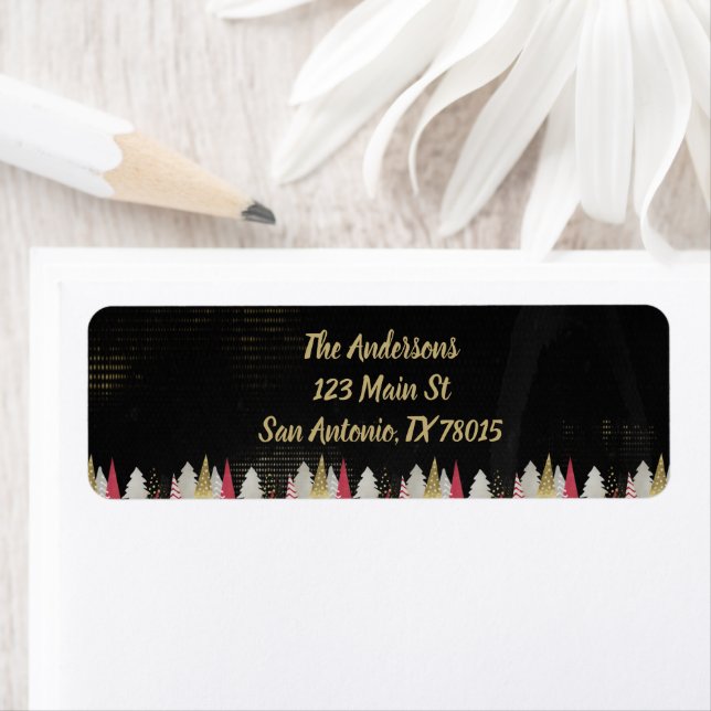Modern Red Black Christmas Holiday Return Address Label (Insitu)