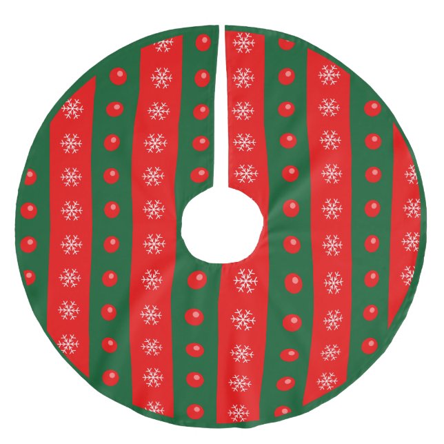 Modern Red Black Christmas Ornaments Snowflakes Brushed Polyester Tree Skirt (Front)