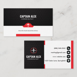Modern Red Black Commercial Pilot Flight Aviator Business Card