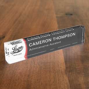 Modern Red Black Company Logo Business Office Nameplate