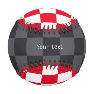 Modern Red Black Croatian Geometric Checkers Baseball