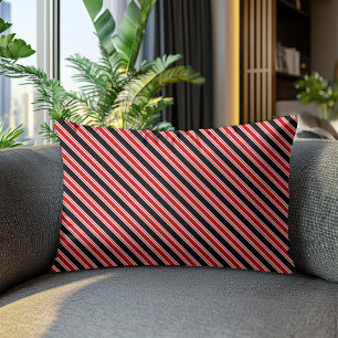 Modern Red Black Diagonal Striped Pattern Lumbar Cushion