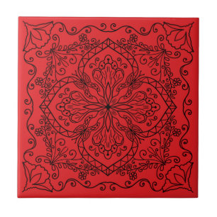 Modern Red Black Flowers Butterfly Decorative Ceramic Tile