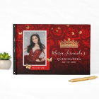 Modern Red Black Gold Elegant Photo Quinceanera