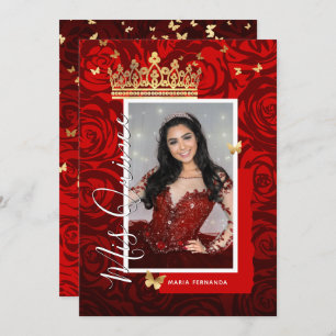 Modern Red Black Gold Elegant Photo Quinceanera Invitation