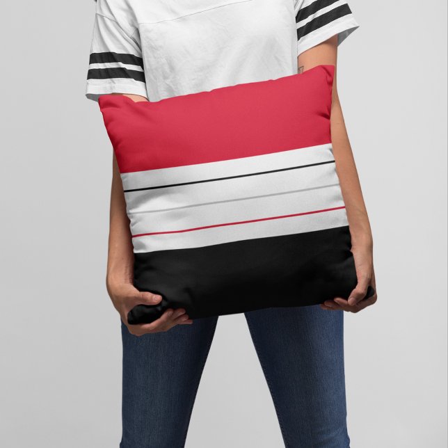 Modern Red Black Grey Stripes Cushion (Creator Uploaded)
