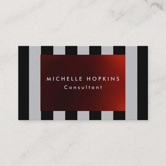 Modern Red Black Grey Stripes Professional Chic Business Card (Front)