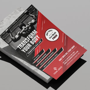 Modern Red & Black Logo Sports Photo Gym Marketing Flyer