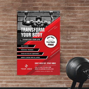 Modern Red & Black Logo Sports Photo Gym Marketing Poster