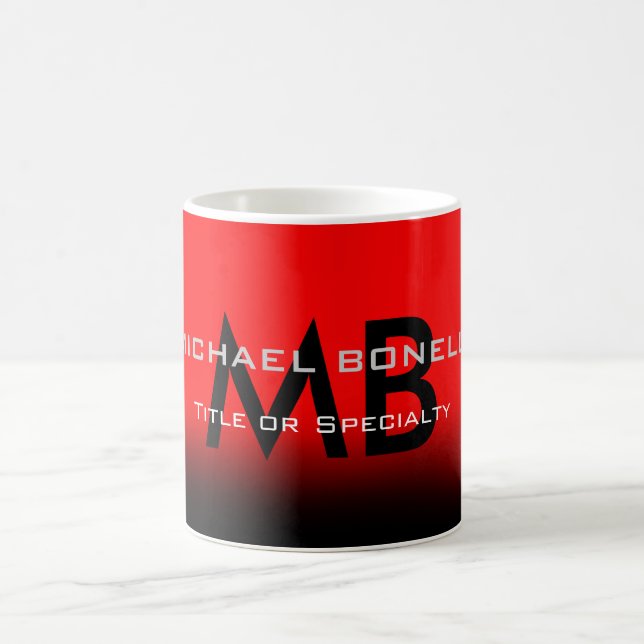 Modern red black monogram initials coffee mug (Center)