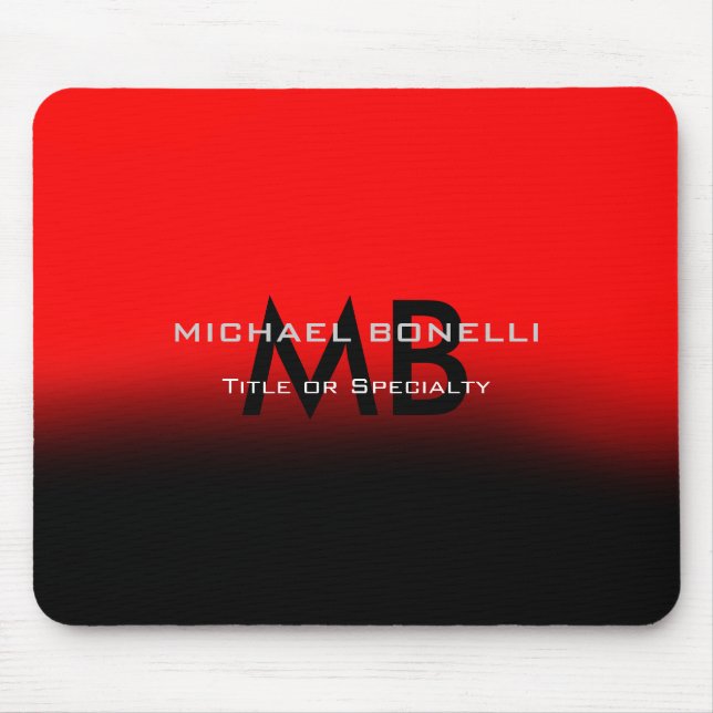 Modern red black monogram initials mouse pad (Front)