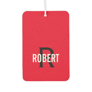Modern red black monogram name  car air freshener