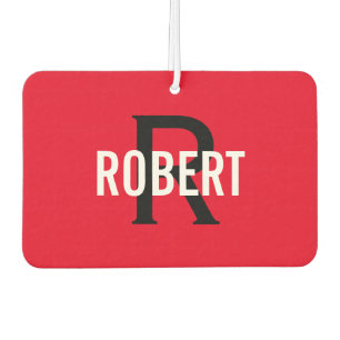 Modern red black monogram name car air freshener