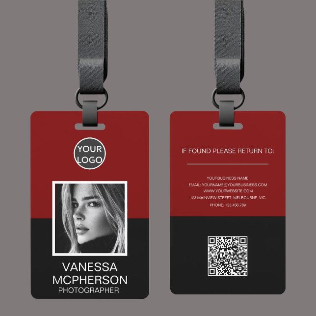 Modern Red & Black Photo Logo QR ID ID Badge (Creator Uploaded)