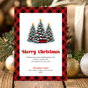 Modern Red Black Plaid Holiday Greeting Card