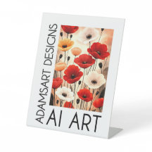 Modern Red & Black Poppy Floral Table Top Art