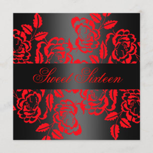 Modern Red/Black Rose Sweet 16 Birthday Invite