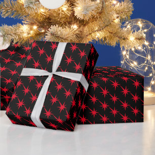Modern red black starburst pattern Holiday gift Wrapping Paper
