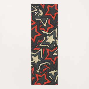 Modern Red Black Stars Cool Grunge Pattern Custom Yoga Mat
