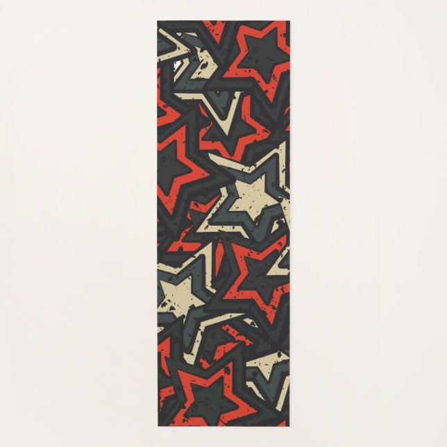 Modern Red Black Stars Cool Grunge Pattern Custom Yoga Mat (Front)