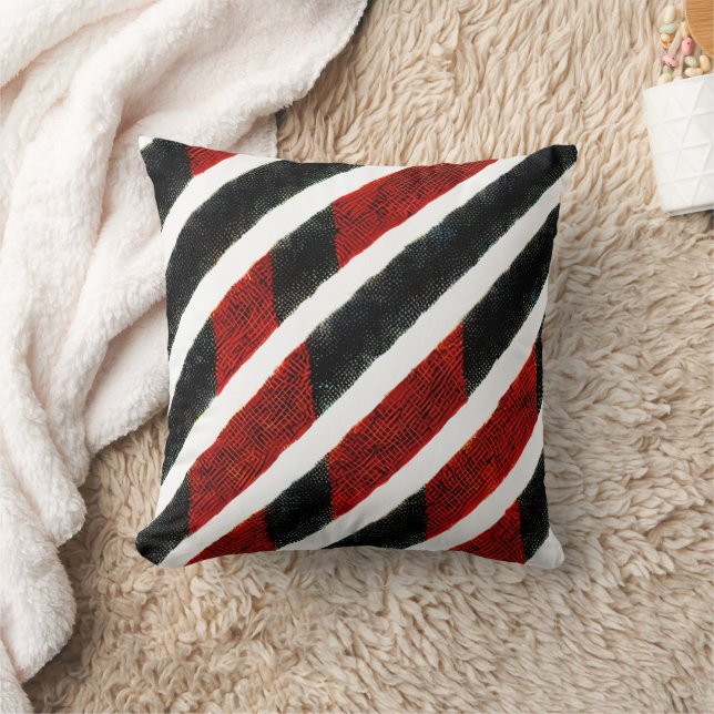 Modern Red Black Textured Stripe Pattern Cushion (Blanket)