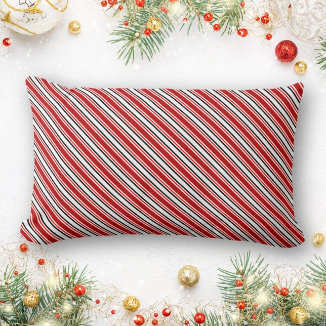Modern Red Black White Diagonal Stripes Lumbar Cushion (Creator Uploaded)