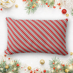 Modern Red Black White Diagonal Stripes Lumbar Cushion