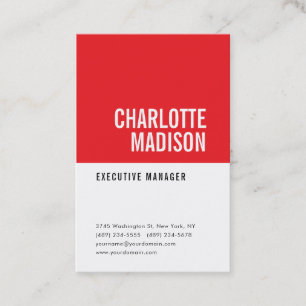 Modern Red Black White Trendy Minimalist Plain  Business Card