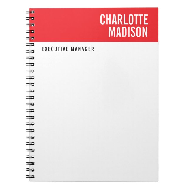 Modern Red Black White Trendy Minimalist Plain  Notebook (Front)