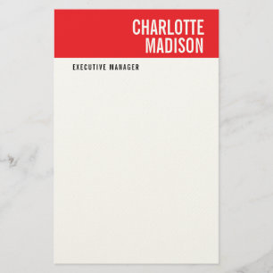 Modern Red Black White Trendy Minimalist Plain Stationery