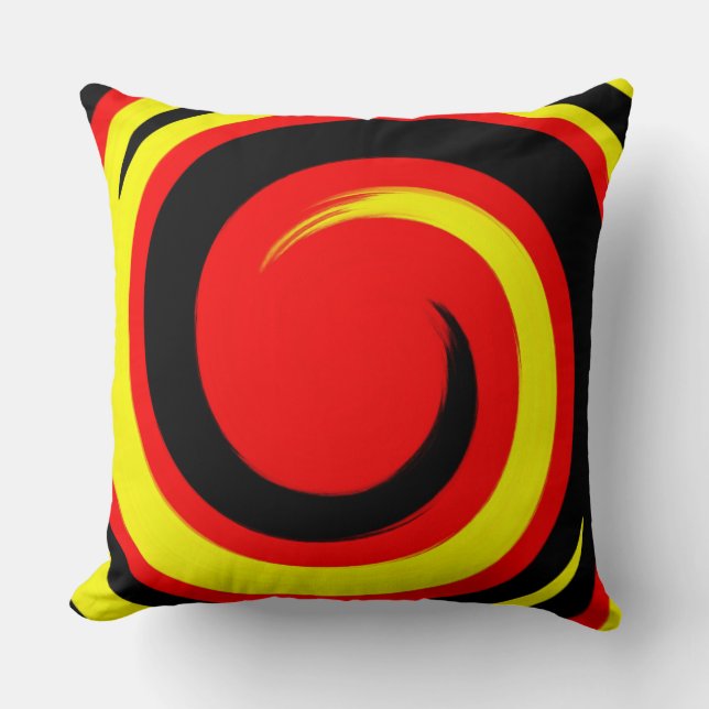 Modern Red Black Yellow Swirl Abstract Art Cushion (Front)